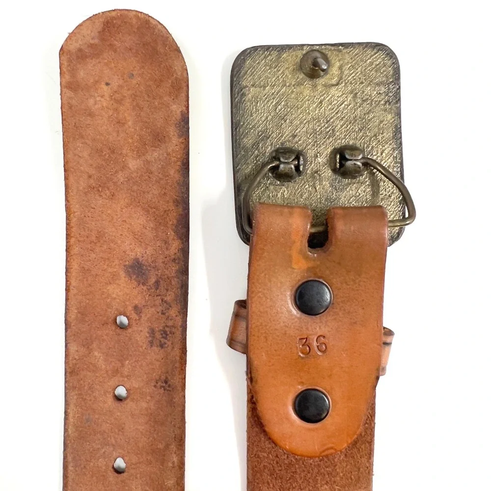 VTG Boy Scouts of America Eagle Scouts Tooled Leather Belt Brass Eagle Buckle 36